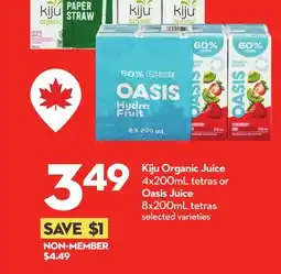 Longo's Kiju Organic Juice 4x200mL tetras or Oasis Juice 8x200mL tetras offer