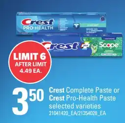 Loblaws CREST COMPLETE PASTE OR CREST PRO-HEALTH PASTE offer