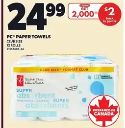 Loblaws PC PAPER TOWELS, 12 ROLLS offer