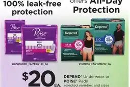 Loblaws DEPEND UNDERWEAR OR POISE PADS offer
