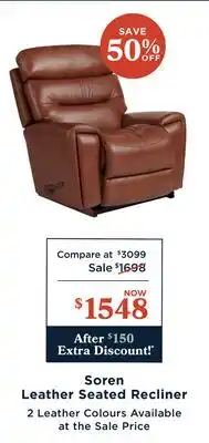 La Z Boy Soren Leather Seated Recliner offer
