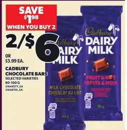 Loblaws CADBURY CHOCOLATE BARS offer