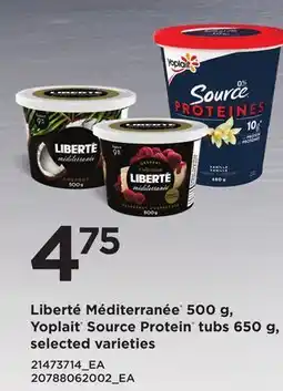 Loblaws LIBERTÉ MÉDITERRANÉE 500 G, YOPLAIT SOURCE PROTEIN TUBS 650 G offer