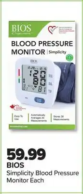 PharmaChoice BIOS Simplicity Blood Pressure Monitor offer