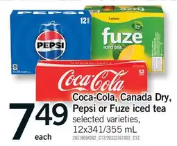 Fortinos COCA-COLA, CANADA DRY, PEPSI OR FUZE ICED TEA, 12X341/355 ML offer