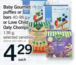 Fortinos BABY GOURMET PUFFIES OR BARS 40-98 G OR LOVE CHILD OATY CHOMPS 138 G offer