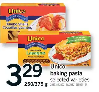Fortinos UNICO BAKING PASTA, 250/375 G offer