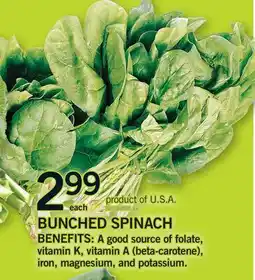 Fortinos BUNCHED SPINACH offer