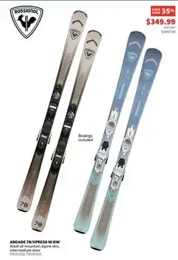 Sports Experts ROSSIGNOL ARCADE 78/XPRESS 10 GW Adult all mountain alpine skis intermediate skier offer