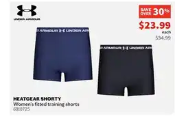 Sports Experts UNDER ARMOUR HEATGEAR SHORTY Women's fitted training shorts offer