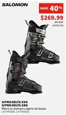 Sports Experts SALOMON S/PRO DELTA X90 S/PRO DELTA X80 Men's or women's alpine ski boots offer