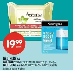 Shoppers Drug Mart Neutrogena aveeno positvely radiant duo wipes (2 x 25's) or neutrogena hydro boost facial moisturizers offer