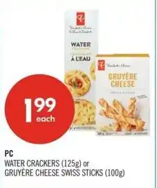 Shoppers Drug Mart PC water crackers or gruyere cheese swiss sticks offer