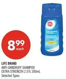 Shoppers Drug Mart Life brand anti-dandruff shampoo extra strength 2.5% offer