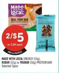 Shoppers Drug Mart Made with local energy, rxbar or trubar protein bars offer