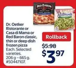 Walmart Dr. Oetker Ristorante or Casa di Mama or Red Baron Pizza offer
