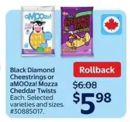 Walmart Black Diamond Cheestrings or aMOOza! Mozza Cheddar Twists offer