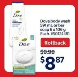 Walmart DOVE BODY WASH OR BAR SOAP offer