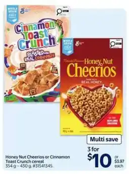 Walmart Honey Nut Cheerios or Cinnamon Toast Crunch cereal offer