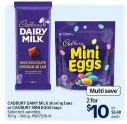 Walmart CADBURY DAIRY MILK sharing bars or CADBURY MINI EGGS bags offer