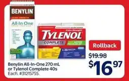 Walmart Benylin All-In-One 270 mL or Tylenol Complete 40s offer