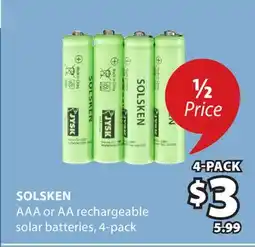 JYSK Solsken AAA or AA rechargeable solar batteries offer