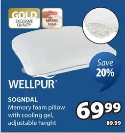 JYSK SOGNDAL Memory foam pillow with cooling gel offer