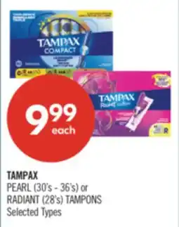 Shoppers Drug Mart TAMPAX PEARL (30's - 36's) or RADIANT (28's) TAMPONS offer