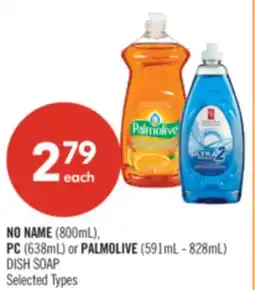 Shoppers Drug Mart NO NAME (800mL), PC (638mL) or PALMOLIVE (591mL - 828mL) DISH SOAP offer