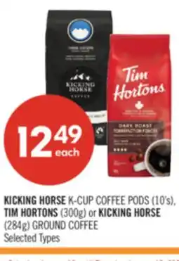 Shoppers Drug Mart KICKING HORSE K-CUP COFFEE PODS (10's), TIM HORTONS (300g) or KICKING HORSE (284g) GROUND COFFEE offer