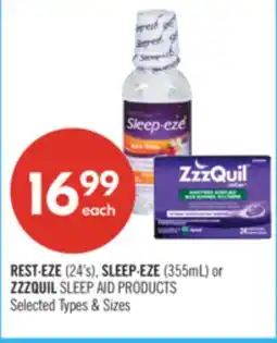 Shoppers Drug Mart REST-EZE (24's), SLEEP-EZE (355mL) or ZZZQUIL Sleep Aid Products offer