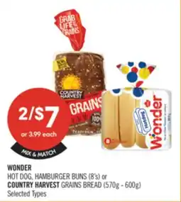 Shoppers Drug Mart WONDER HOT DOG, HAMBURGER BUNS (8's) or COUNTRY HARVEST GRAINS BREAD (570g-600g) offer