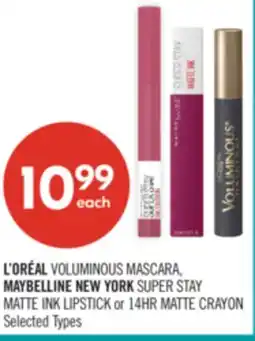 Shoppers Drug Mart L'ORÉAL VOLUMINOUS MASCARA, MAYBELLINE NEW YORK SUPER STAY MATTE INK LIPSTICK or 14HR MATTE CRAYON offer