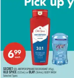 Shoppers Drug Mart SECRET GEL ANTIPERSPIRANT/DEODORANT (45g). OLD SPICE (532mL) or OLAY (364mL) BODY WASH offer
