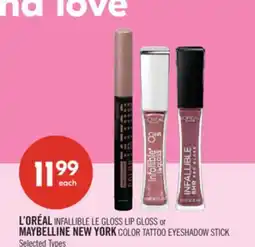 Shoppers Drug Mart L'ORÉAL INFALLIBLE LE GLOSS LIP GLOSS or MAYBELLINE NEW YORK COLOR TATTOO EYESHADOW STICK offer