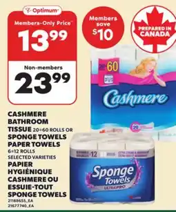Independent City Market CASHMERE BATHROOM TISSUE, 20=60 ROLLS OR SPONGE TOWELS PAPER TOWELS, 6=12 ROLLS offer