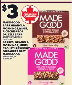 Independent City Market MADE GOOD BARS, GRANOLA, MORNINGS, MINIS, RICE CRISPS OR DRIZZLE BARS offer