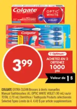Pharmaprix COLGATE EXTRA CLEAN Manual Toothbrushes (4), OPTIC WHITE MOLET (90 ml) offer