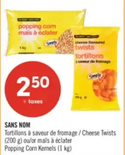Pharmaprix NO NAME Cheese Twists (200 g) or Popping Corn Kernels (1 kg) offer
