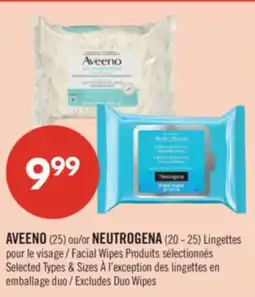 Pharmaprix AVEENO (25) or NEUTROGENA (20 - 25) Facial Wipes offer