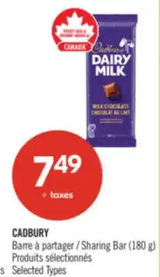 Pharmaprix CADBURY Sharing Bar offer