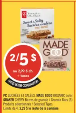 Pharmaprix PC SUCRÉES ET SALÉES, MADE GOOD ORGANIC or QUAKER CHEWY Granola Bars offer