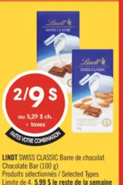 Pharmaprix LINDT SWISS CLASSIC Chocolate Bar offer