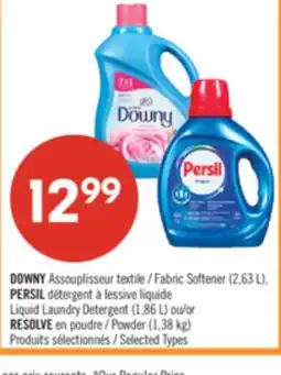 Pharmaprix DOWNY Fabric Softener (2.63 L), PERSIL Liquid Laundry Detergent (1.86 L) or RESOLVE Powder (1.38 kg) offer