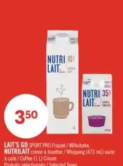 Pharmaprix LAIT'S GO SPORT PRO Milkshake, NUTRILAIT Whipping (473 mL) or Coffee (1 L) Cream offer