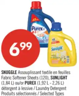 Pharmaprix SNUGGLE Fabric Softener Sheets (120), SUNLIGHT (1,84 L) or PUREX (1,92 L - 2,26 L) Laundry Detergent offer