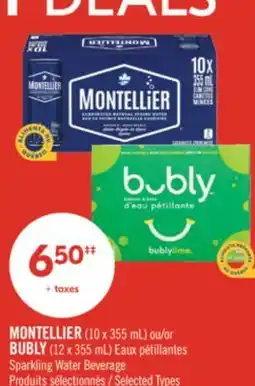 Pharmaprix MONTELLIER (10 × 355 mL) or BUBLY (12 × 355 mL) Sparkling Water Beverage offer
