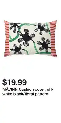 IKEA MÄVINN Cushion cover, off-white black/floral pattern offer