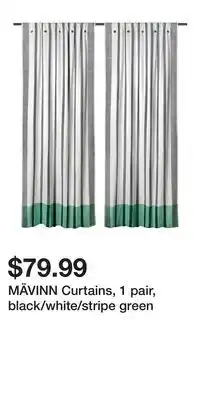 IKEA MÄVINN Curtains, 1 pair, black/white/stripe green offer