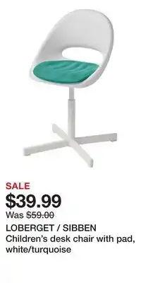 IKEA LOBERGET / SIBBEN Children's desk chair with pad, white/turquoise offer